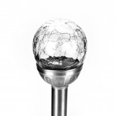 Sydney 8cm White LED Solar Stake Light, Crackle Glass Ball, Stainless Steel, Rechargeable Battery Included, GB3